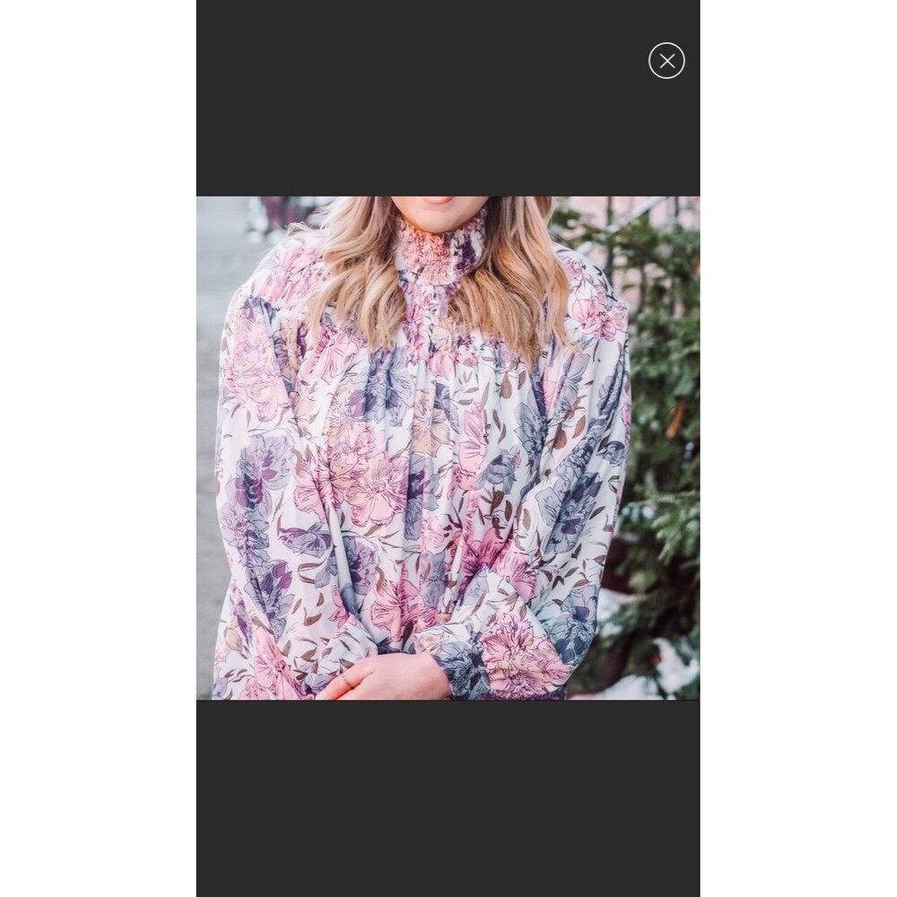 Modest Long Sleeve Floral blouse Size Large Teacher Office Church Feminine